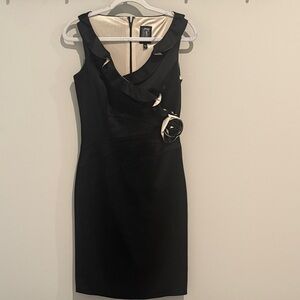 JAX Black Satin Dress with Cream Accents